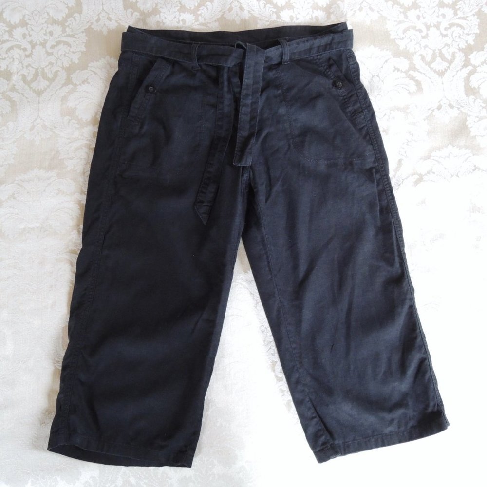 Marks & Spencer Black Linen Blend Cropped Lagenlook Pants UK 12 US M